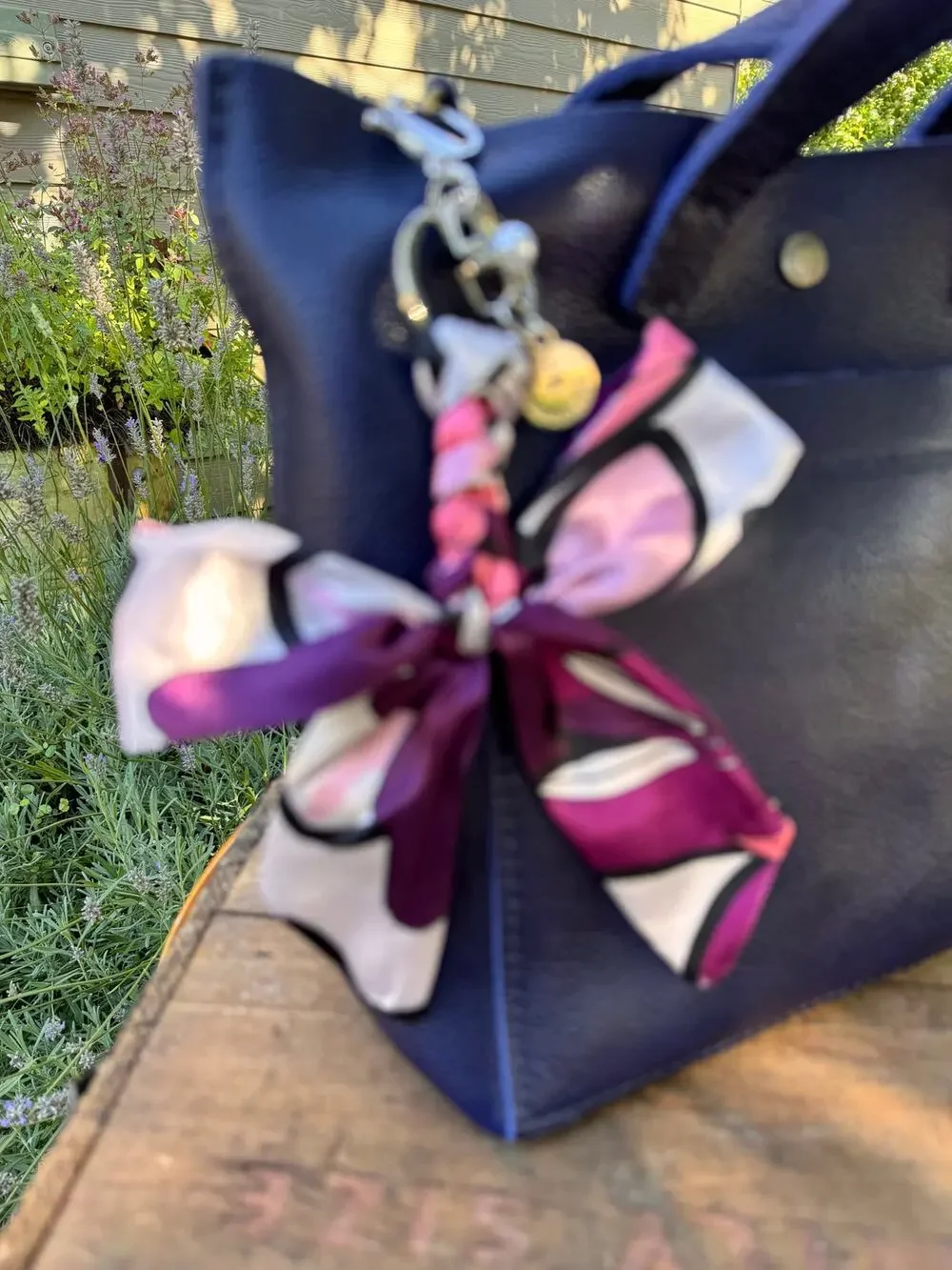 Satin Black Purple Pink Floral Print Bow Bag Charm Floral Purse Charm