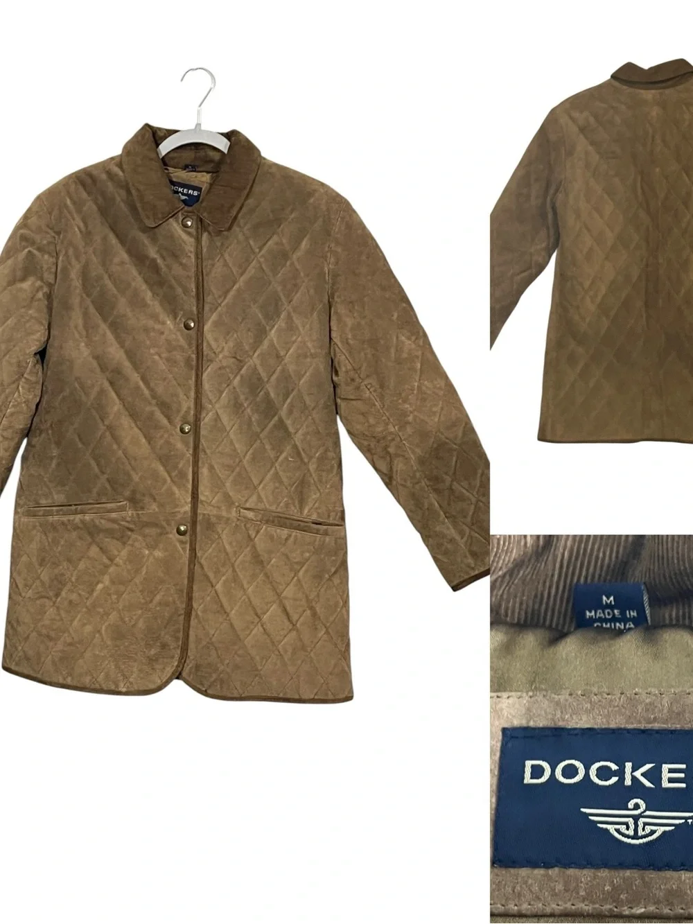 Dockers Mens Quilted‎ Chore Jacket sz M Tan Brown Snap-Front Barn Coat