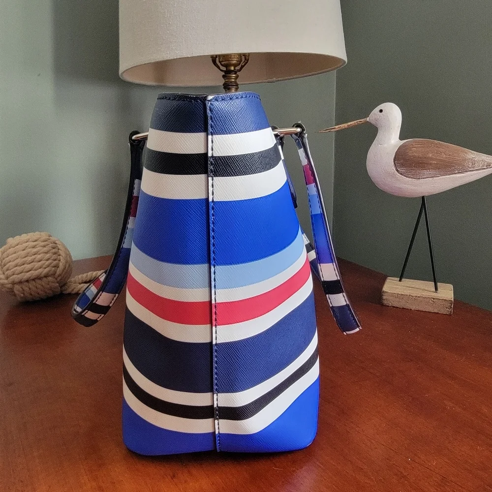 Kate Spade WKRU4294 Nautical Stripe Blue White Red PVC Tote Bag