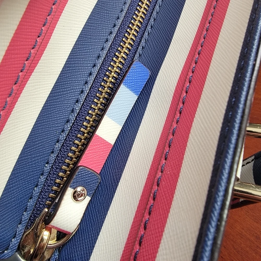 Kate Spade WKRU4294 Nautical Stripe Blue White Red PVC Tote Bag
