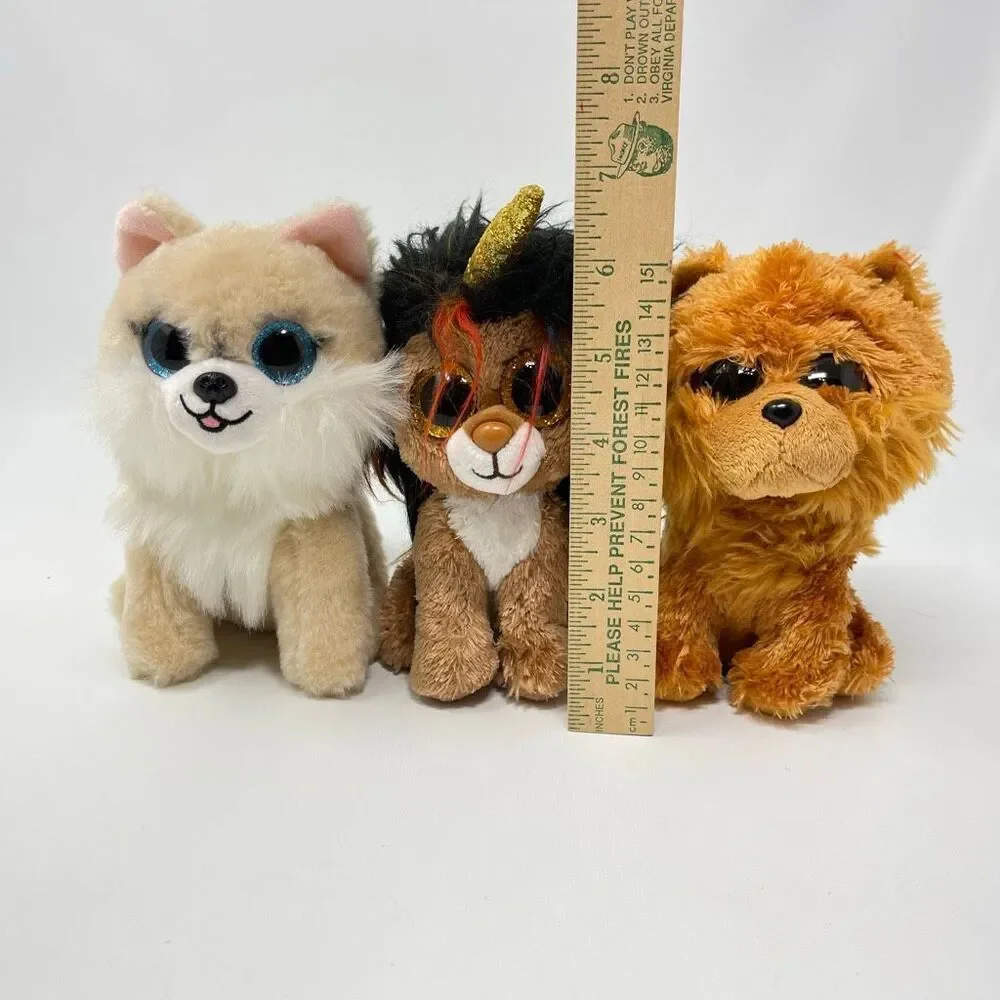 Ty Beanie Boo Lot of 3 Ramsey Unicorn Lion Honeycomb Corgi Dog Barley Chow Dog