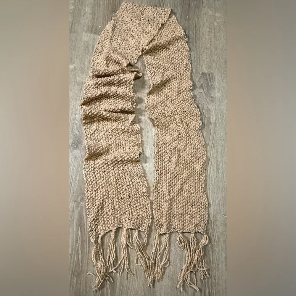Extra Long Chunky Knit Scarf Wrap Tan Fringe Winter Boho 130x10