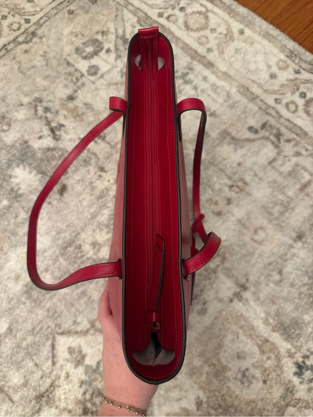 kate spade red saffiano leather tote with tassel