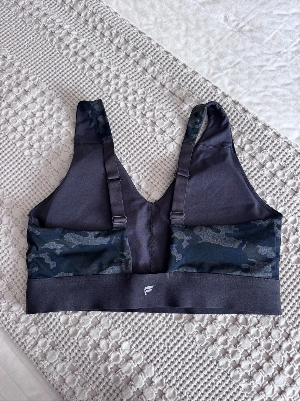 Fabletics Black & Charcoal Camo V-Back Sports Bra