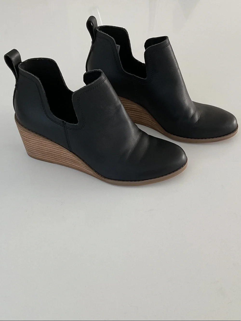 TOMS Wedge Ankle Booties - Black Leather