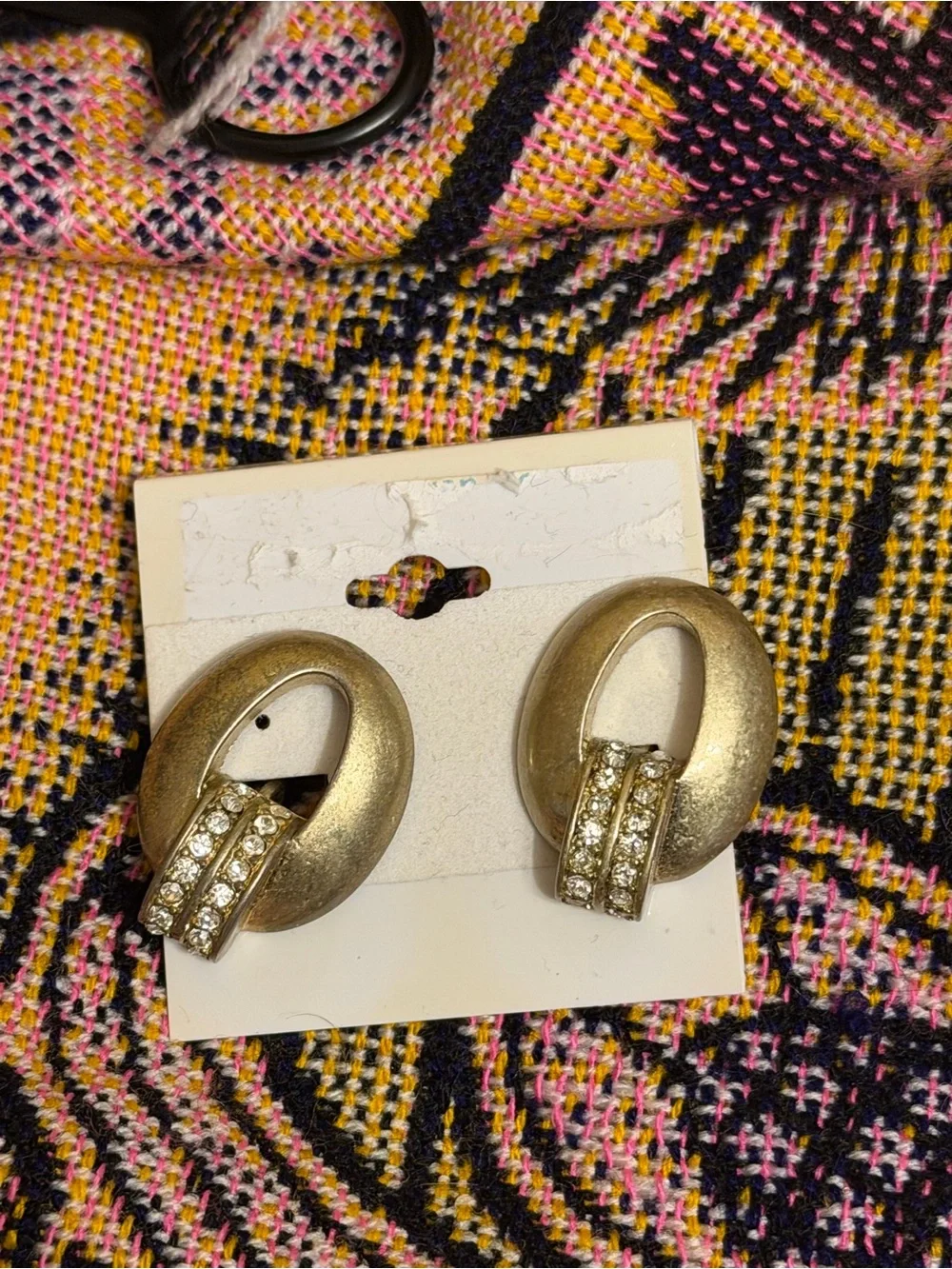 Vintage Gold-Tone Rhinestone Hoop Clip-On Earrings