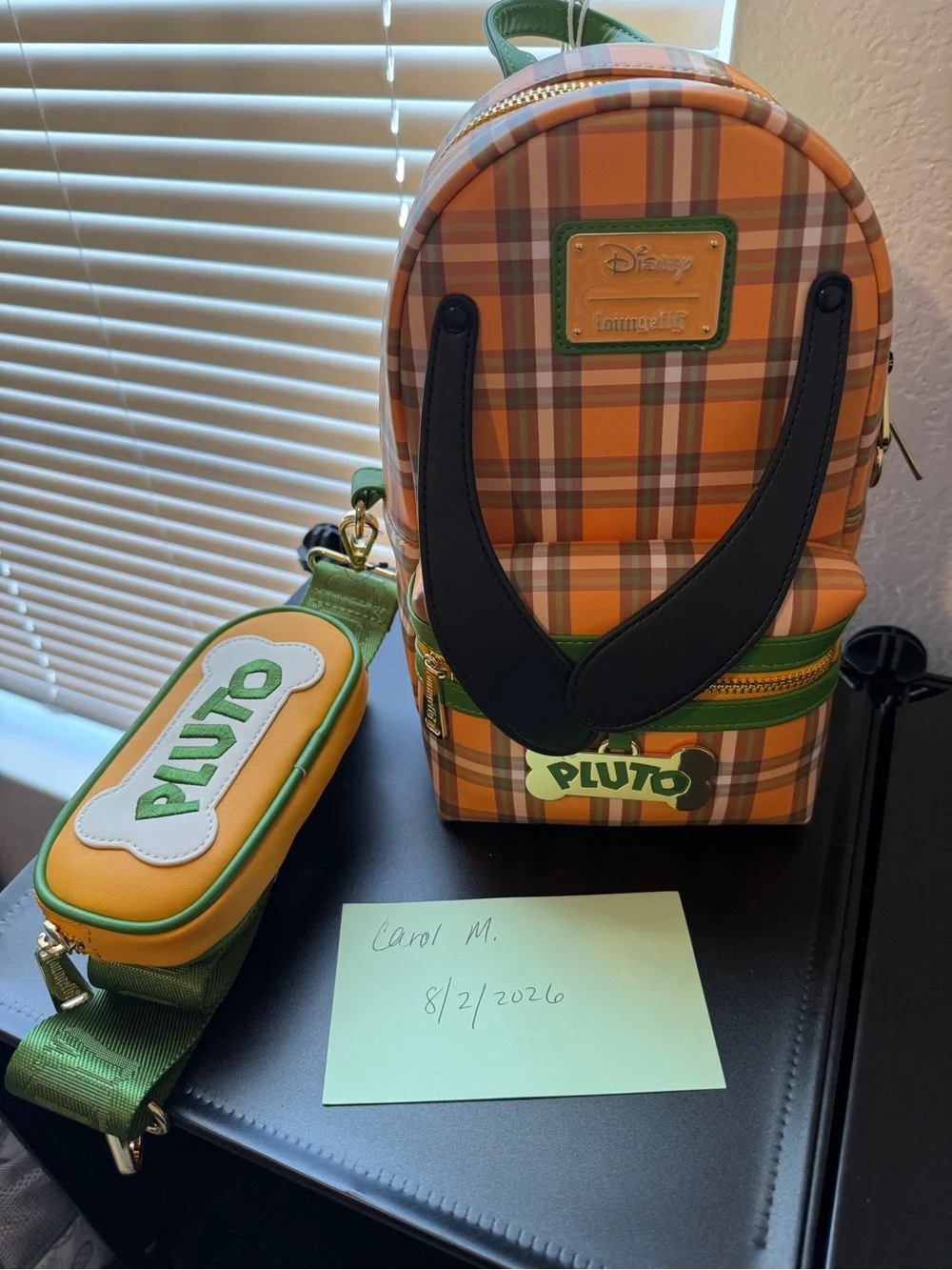 Loungefly Pluto Plaid Crossbody Bag in Orange, Green & Black