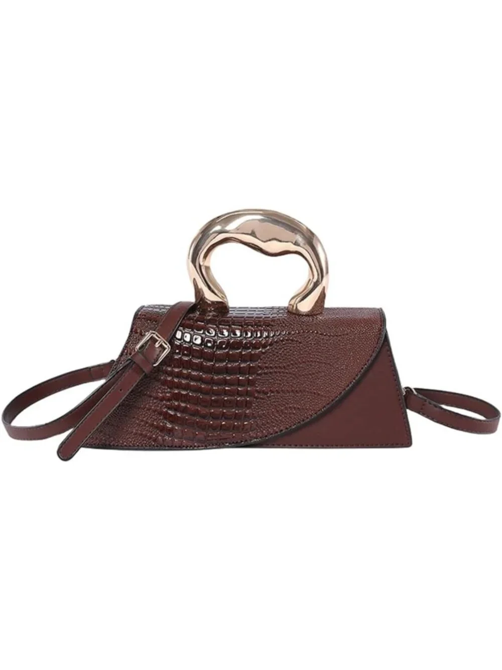 Chic Vegan Leather Evening Handbag, Crocodile Pattern Clutch & Crossbody Purse