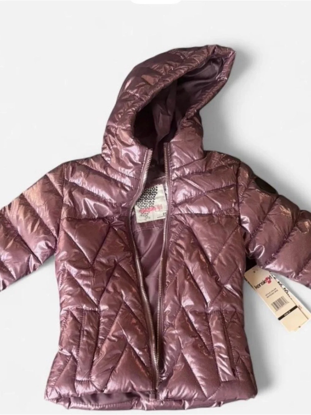 Kensie Girl Shimmery Rose-Mauve Hooded Puffer Jacket