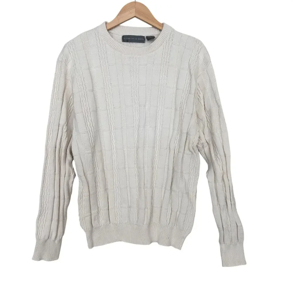 Oscar De La Renta Off White Knit Sweater Sz L