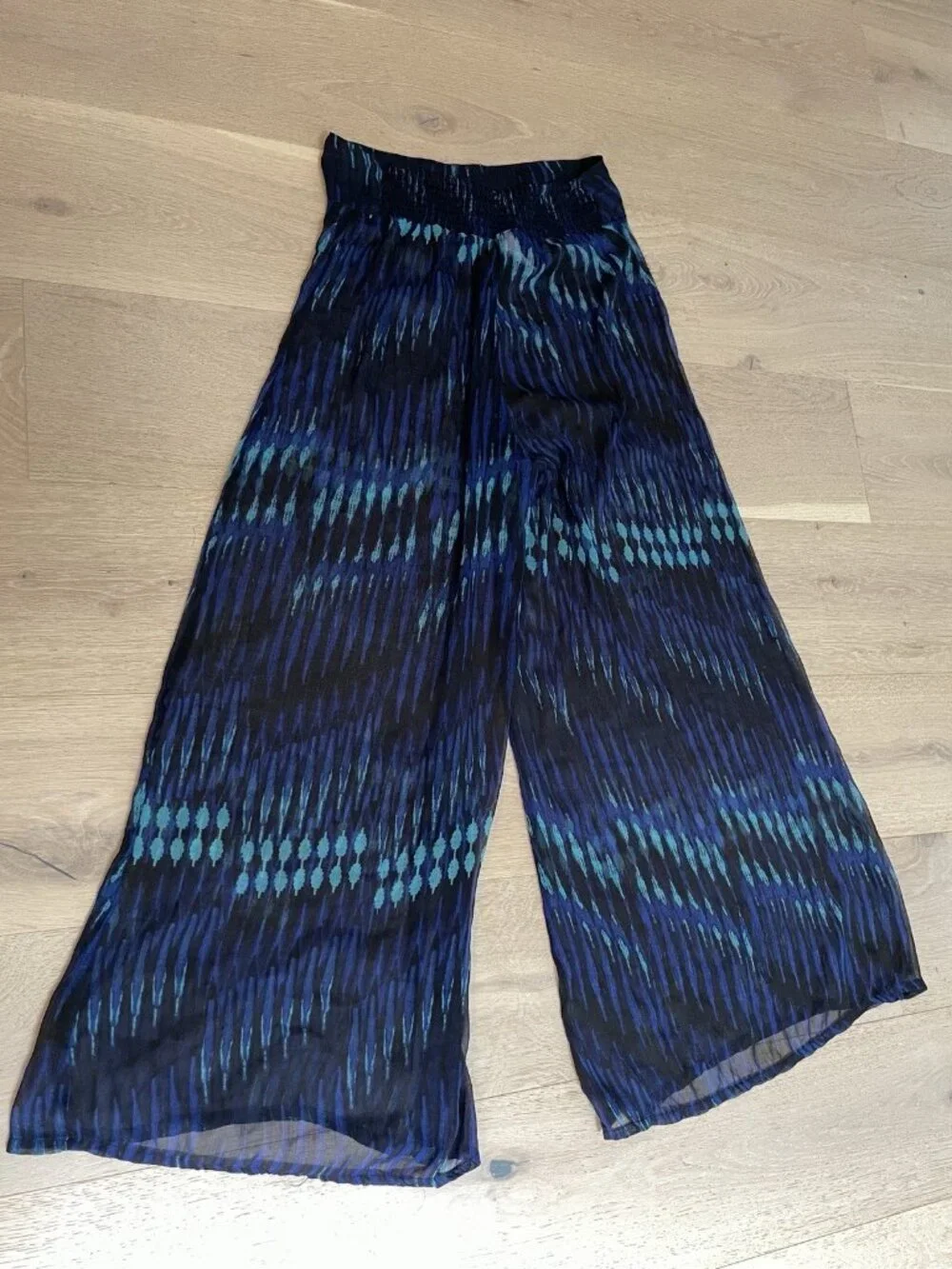 Sheer Cover-Up Pants Resortwear Flowy Wide Leg Pant Blue Beach Poolside Luxury M
