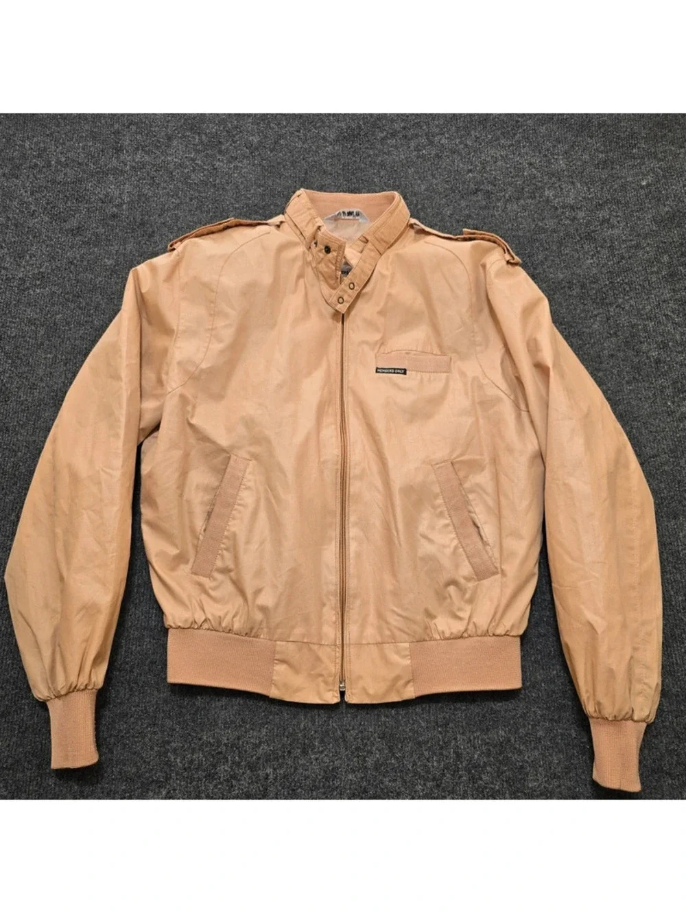 Vintage Members Only Europe Craft Jacket Size 40 Hong Kong Tan Zip Bomber