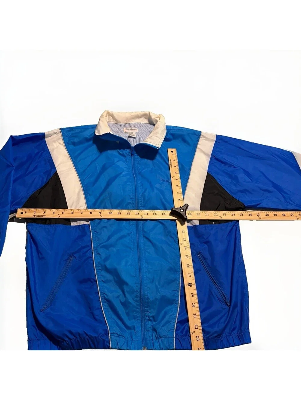Vintage Nike Jacket Mens Large Blue Black White Hooded Windbreaker Retro 90s