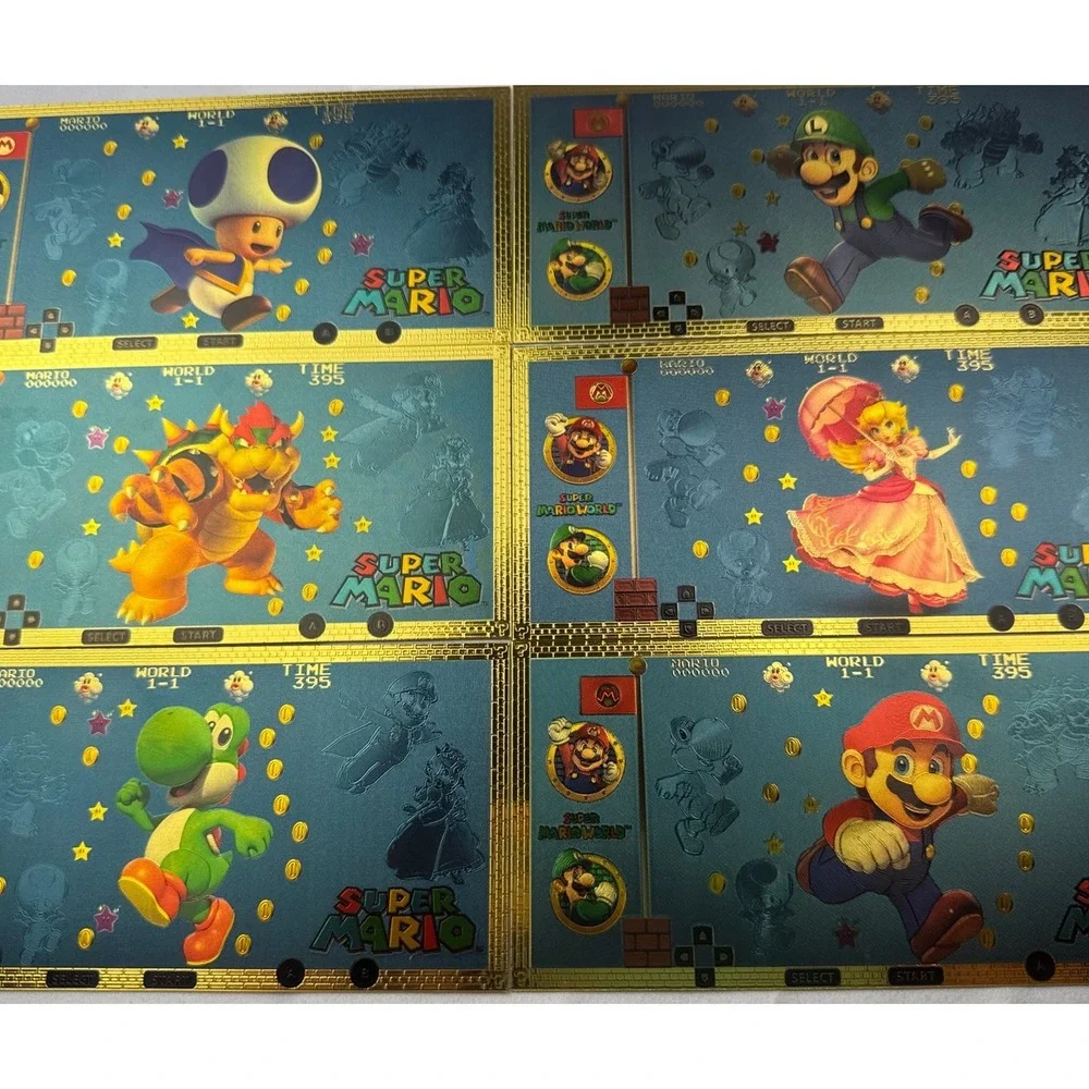 6pc 24k Gold Foil $100 Novelty Nintendo Mario, Bowser and Friends‎ Banknotes