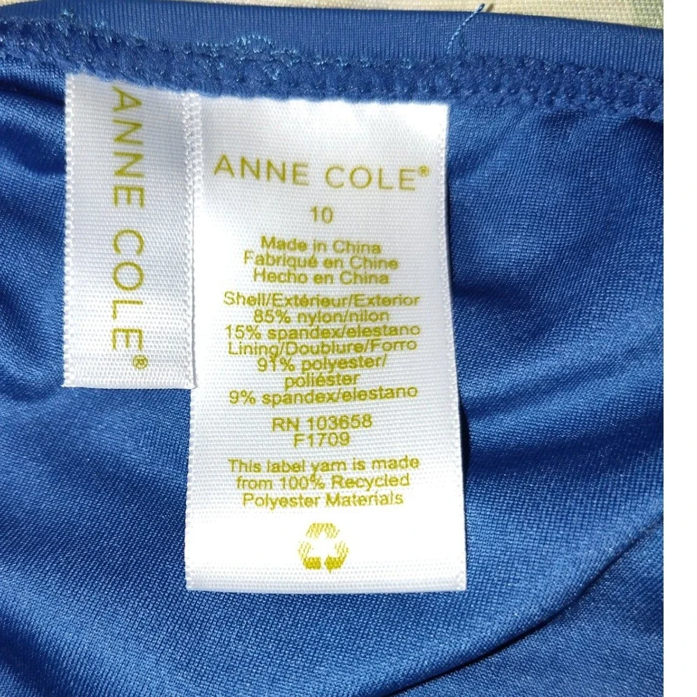 Anne Cole Womens Blue Ruched One Piece Swimsuit 126MO070 SLB Size 10 NWT