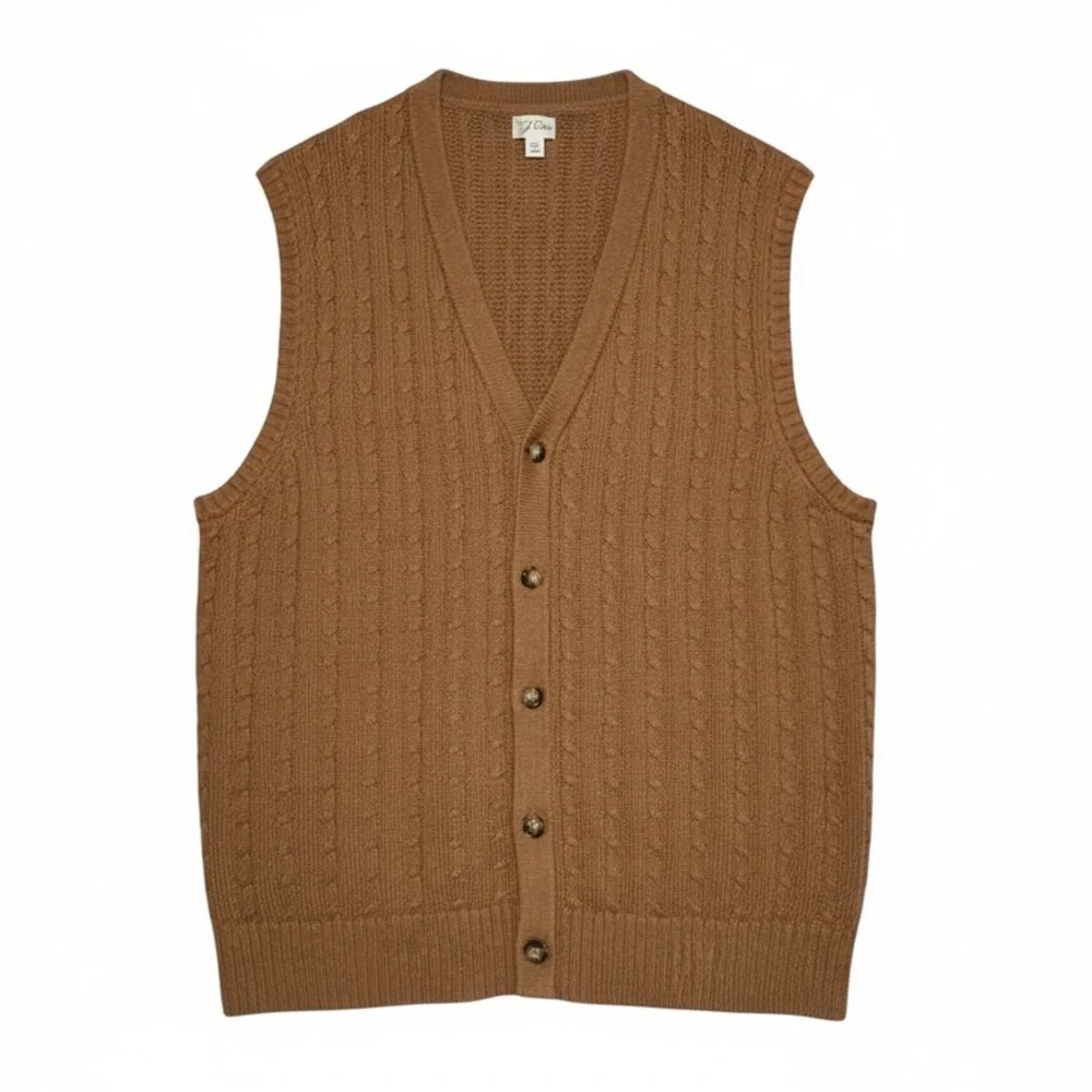 J.Crew Heritage Cotton Cable-Knit Cardigan Sweater Vest - Brown Camel Men's XL