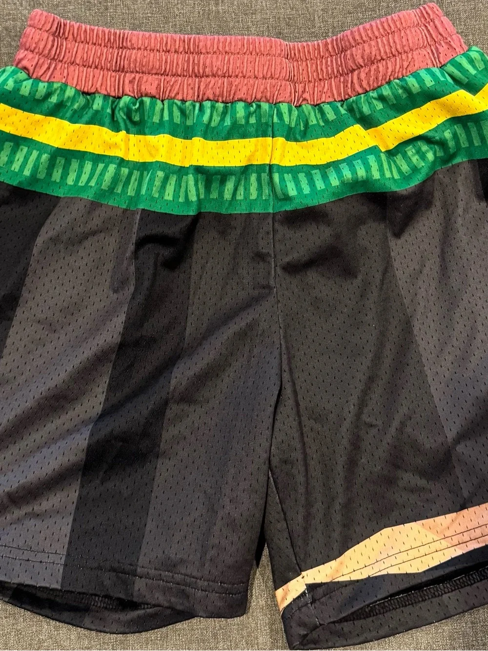 Black Pencil Athletic Shorts with Multicolor Striped Waistband