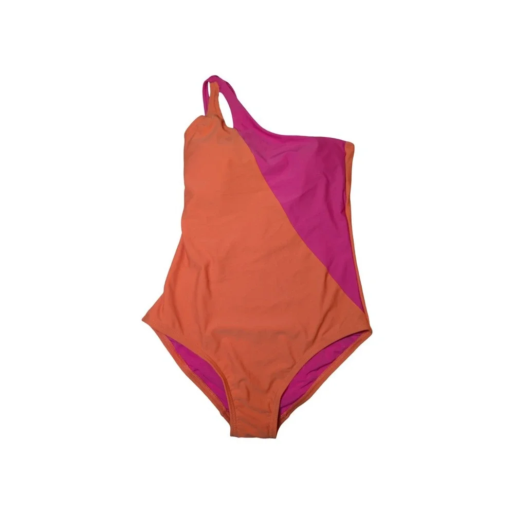 ⭐D9 Lands' End Women's Tummy Control One Shoulder One Piece Pink/Orange Sz L