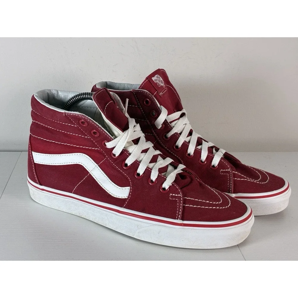 Men's Sk8 Hi Vans Red Canvas Shoes Size 9 Shoes