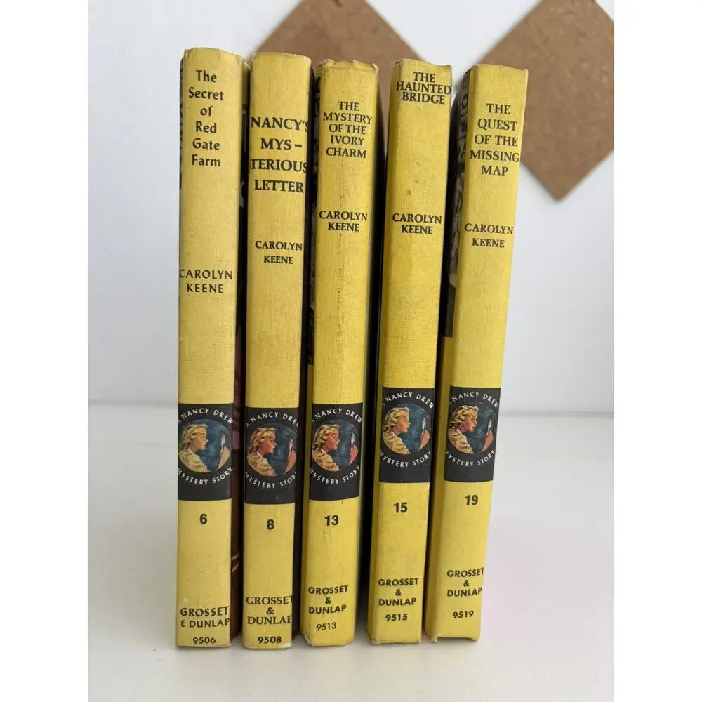 Lot 5 Nancy Drew Yellow Hardcover 60’s & 70s #6, 8, 13, 15, 19 Carolyn Keene