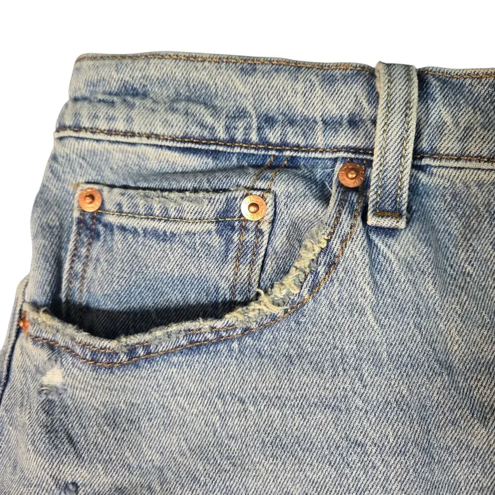 Levis 501 Curve Button Fly Distressed Denim Shorts Blue W32 High Rise Cut Offs