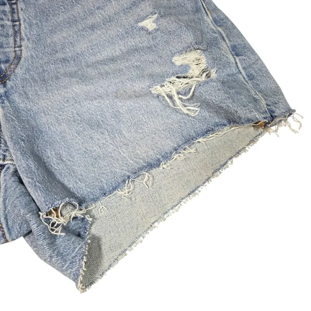 Levis 501 Curve Button Fly Distressed Denim Shorts Blue W32 High Rise Cut Offs