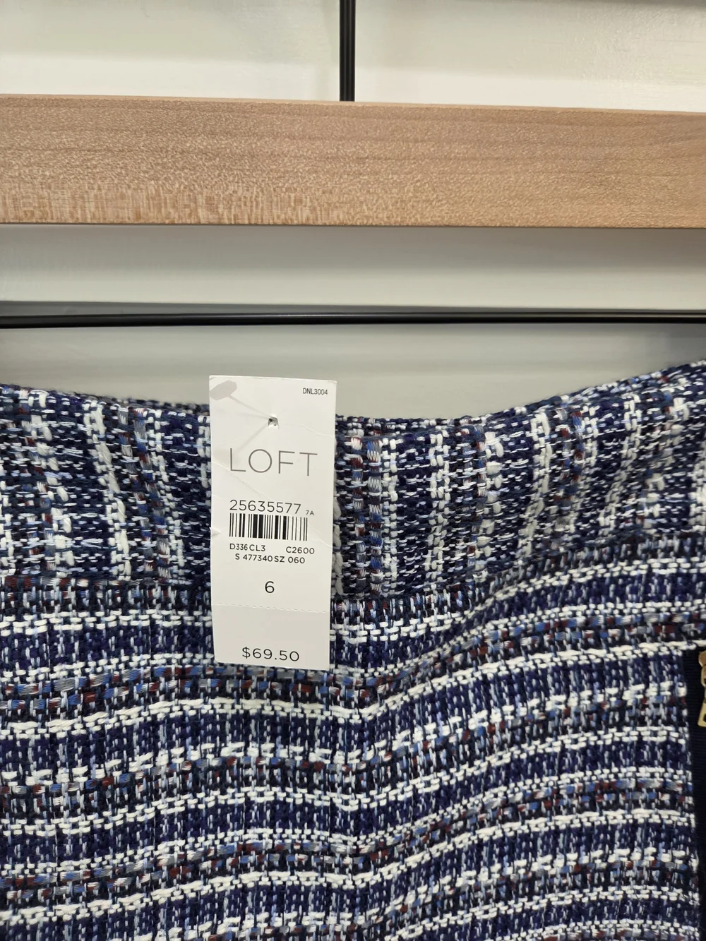 LOFT Navy and White Tweed Mini Skirt with Gold Zippers