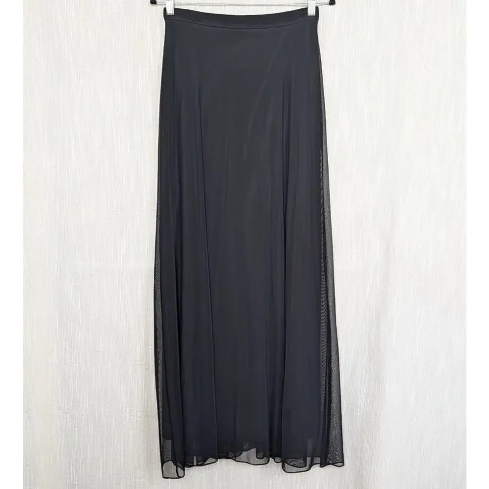 Tadashi Shoji Mesh Tulle Formal Maxi Skirt Vintage 1990s Womens 10 Black