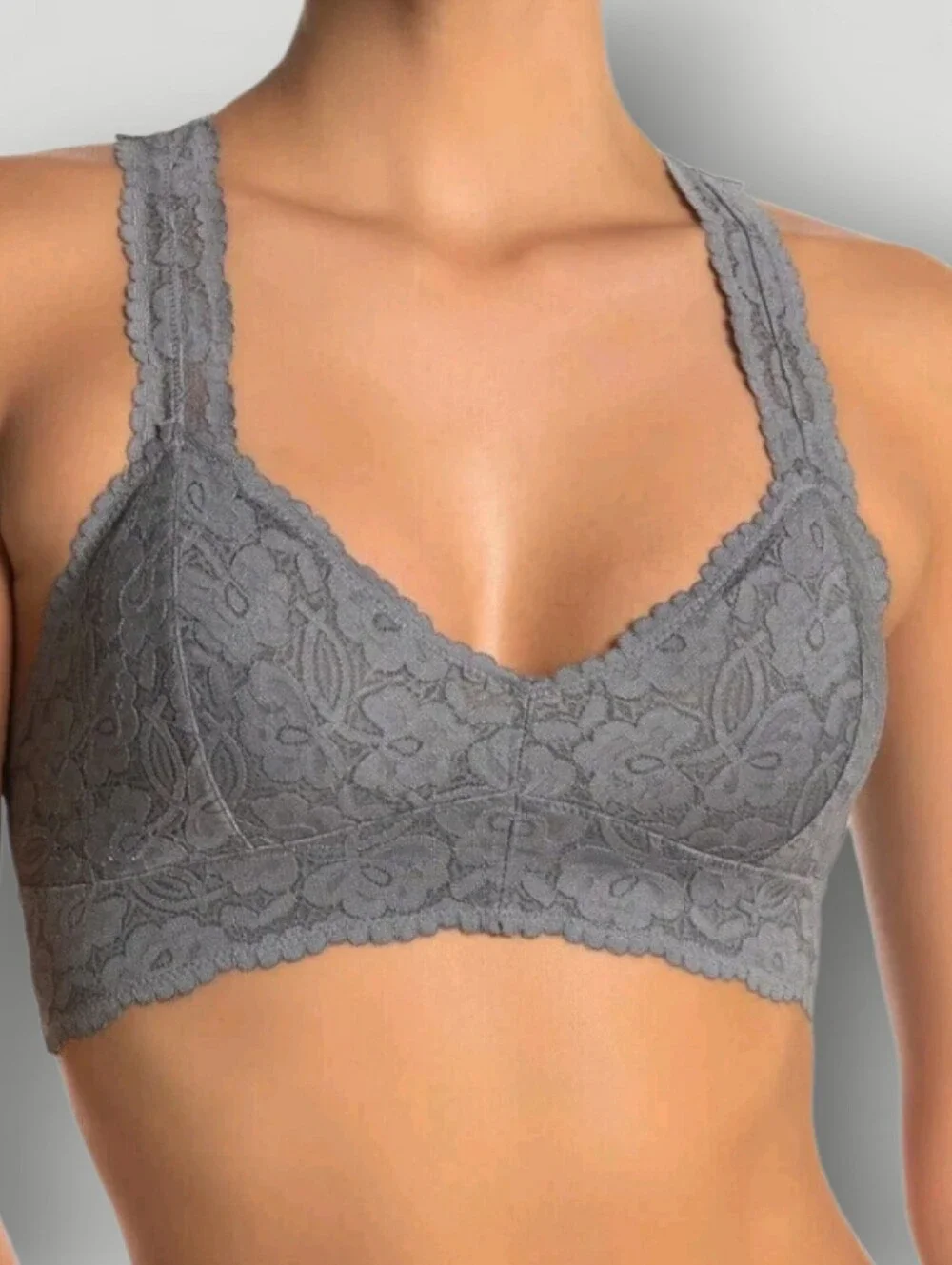 Free People Intimately Galloon Lace Racerback Bralette Small Gray Coquette