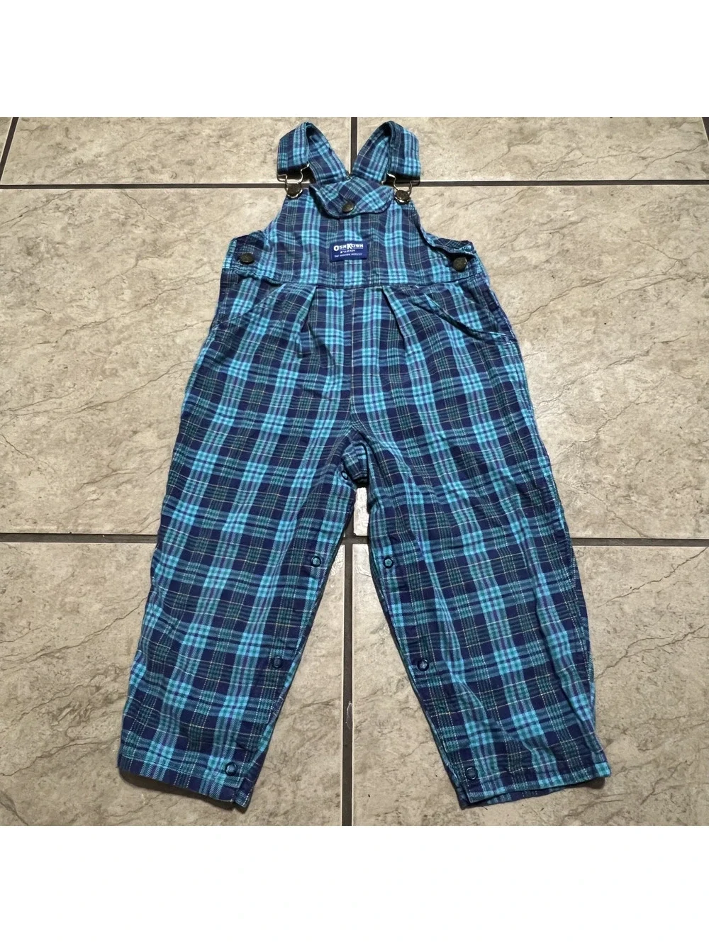 Vintage OshKosh Pleated Plaid Bib Overalls Vestback Toddler Preppy One Piece