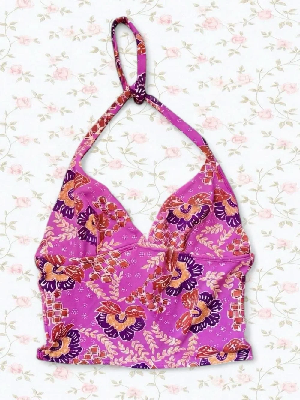 American Eagle Outfitters Purple Floral Halter Swim Top