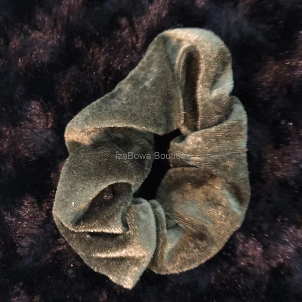 Army Green Velvet Scrunchie   -kids  SC2710  Handmade NWT Boutique