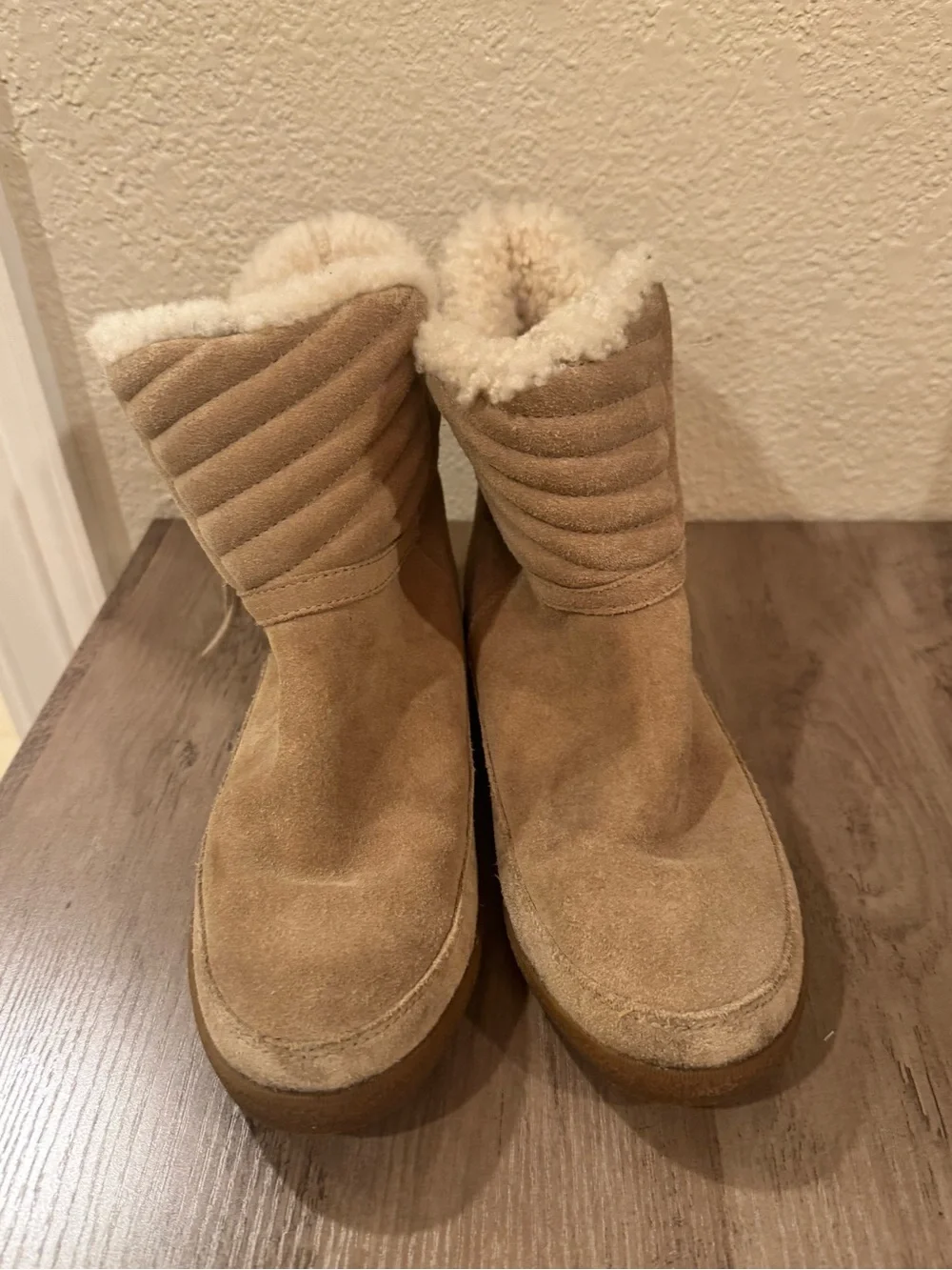 Tory Burch Suede Shearling-Lined Ankle Boots - Tan Size 8