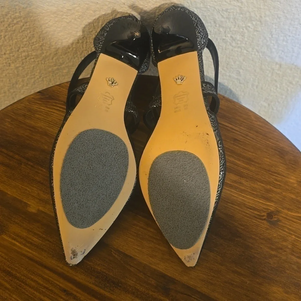 Nina New York |Black & Silver Jacquard Slip On Back Zip HEELS Fancy Elegant 8