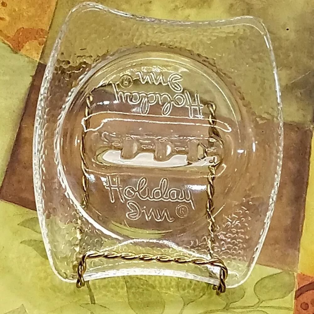 HOLIDAY INN Motel Clear Glass Ashtray Atomic Style 5 Inch Rectangle Vtg