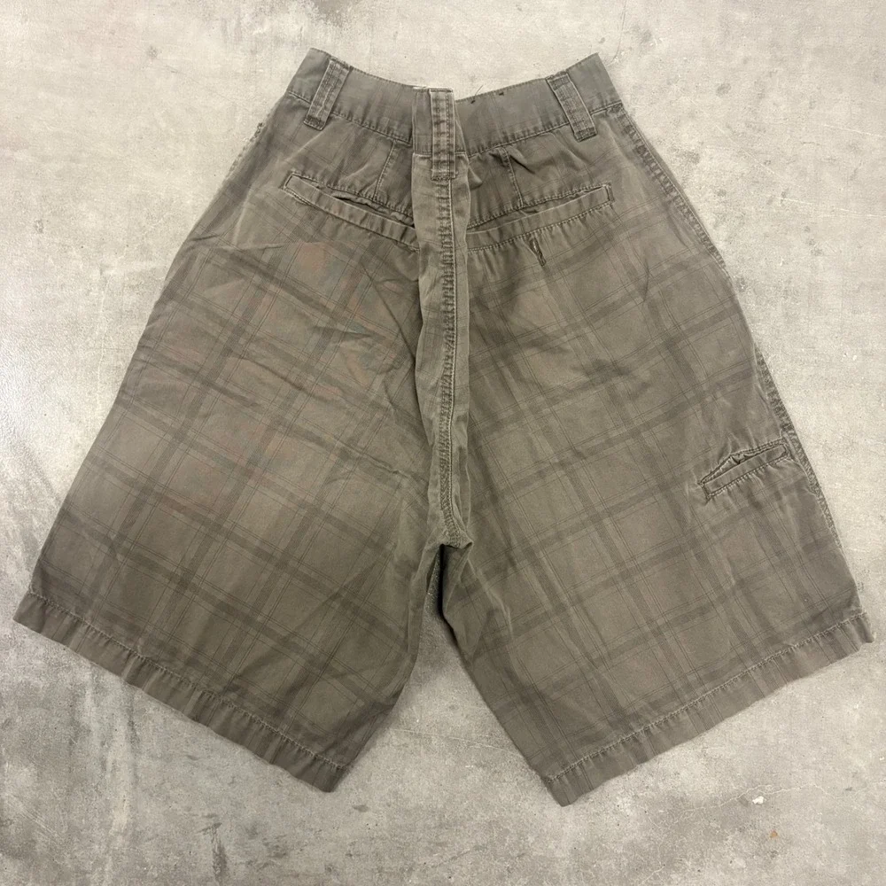 Vintage Y2K/2000s Carbon Mens Plaid Cargo Shorts Brown Cotton Streetwear Size 34