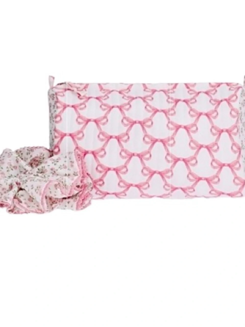 🆕-Quilted Pink Bow Coquette Makeup Case and Matching Hair Scrunchie. NWT