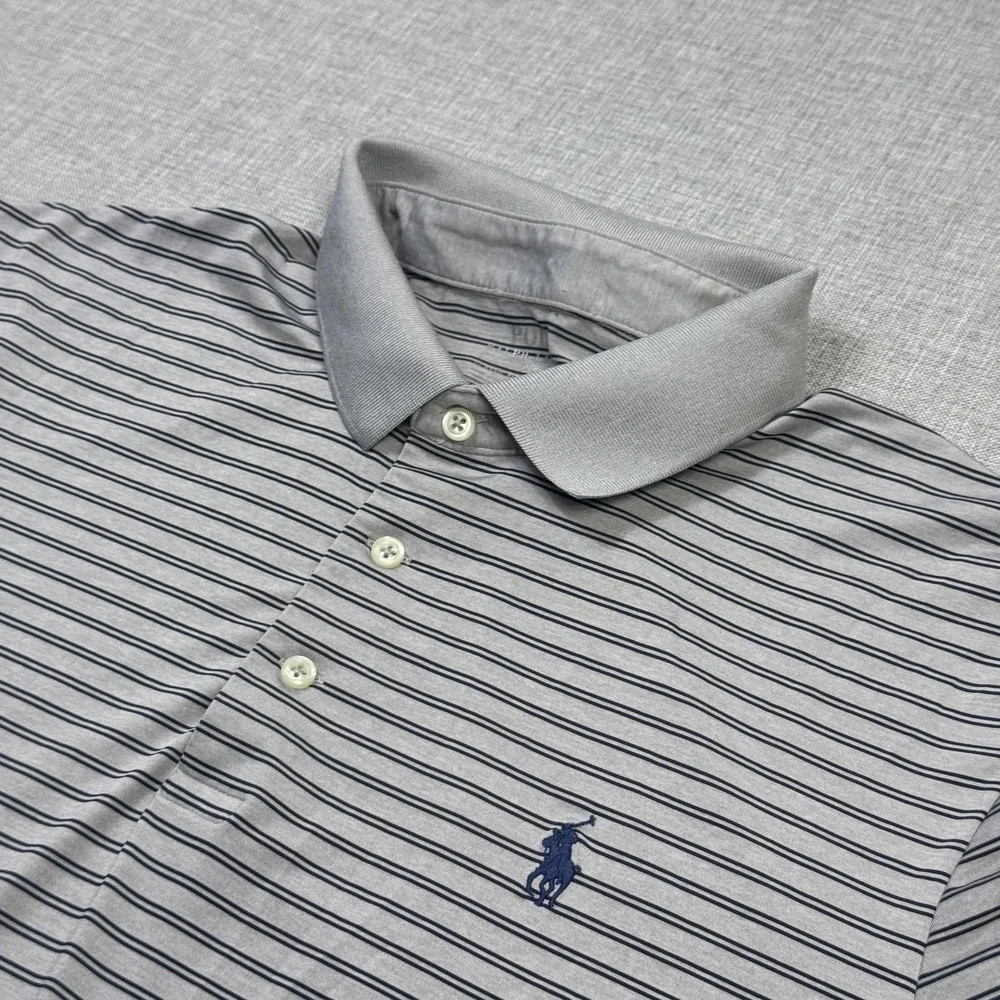Polo Ralph Lauren Performance Golf Polo Shirt Mens L Gray Striped Classic Fit