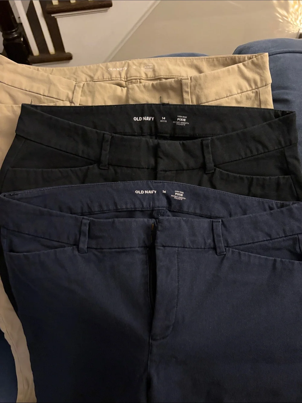 Trundle- 3 Pairs- Old Navy Men’s Pixie Chinos - Navy, Black & Khaki