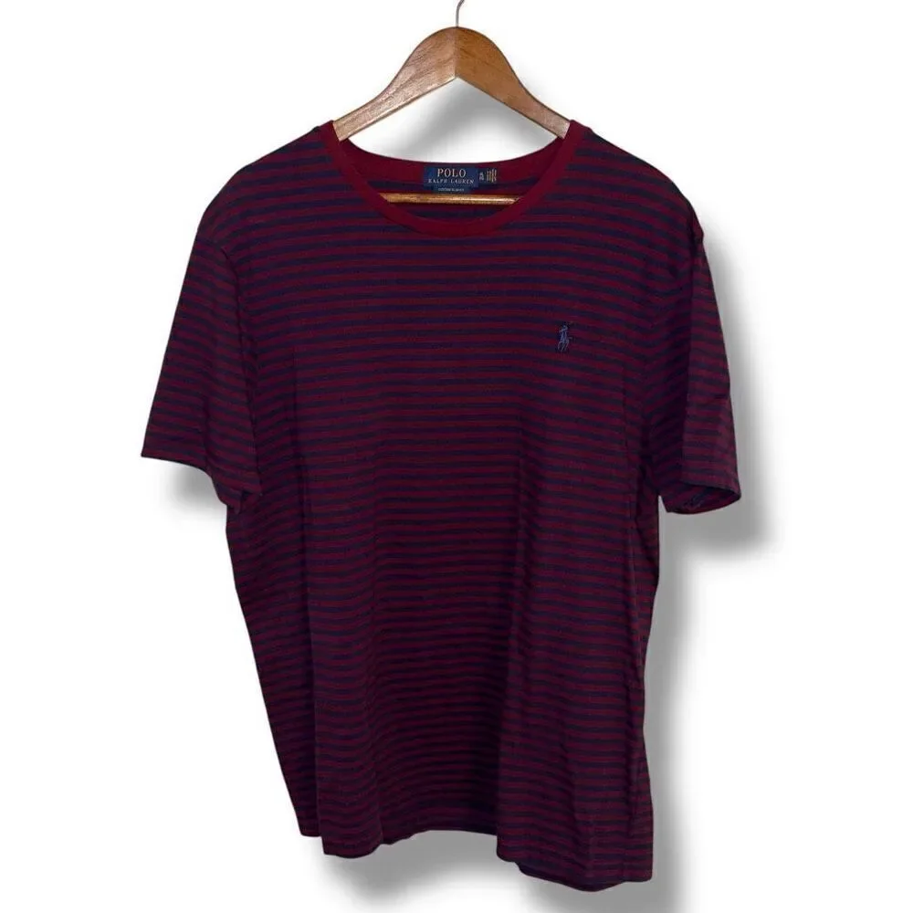Polo Ralph Lauren Nautical Navy & Wine Red Cotton S/S T-Shirt Sz XL