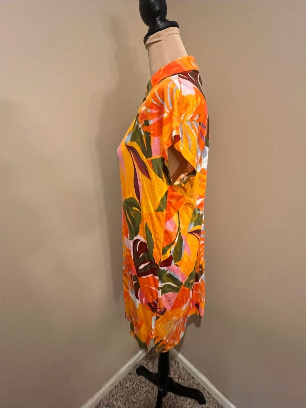 C&C California Orange Tropical Leaf Print Swim Cover-Up
