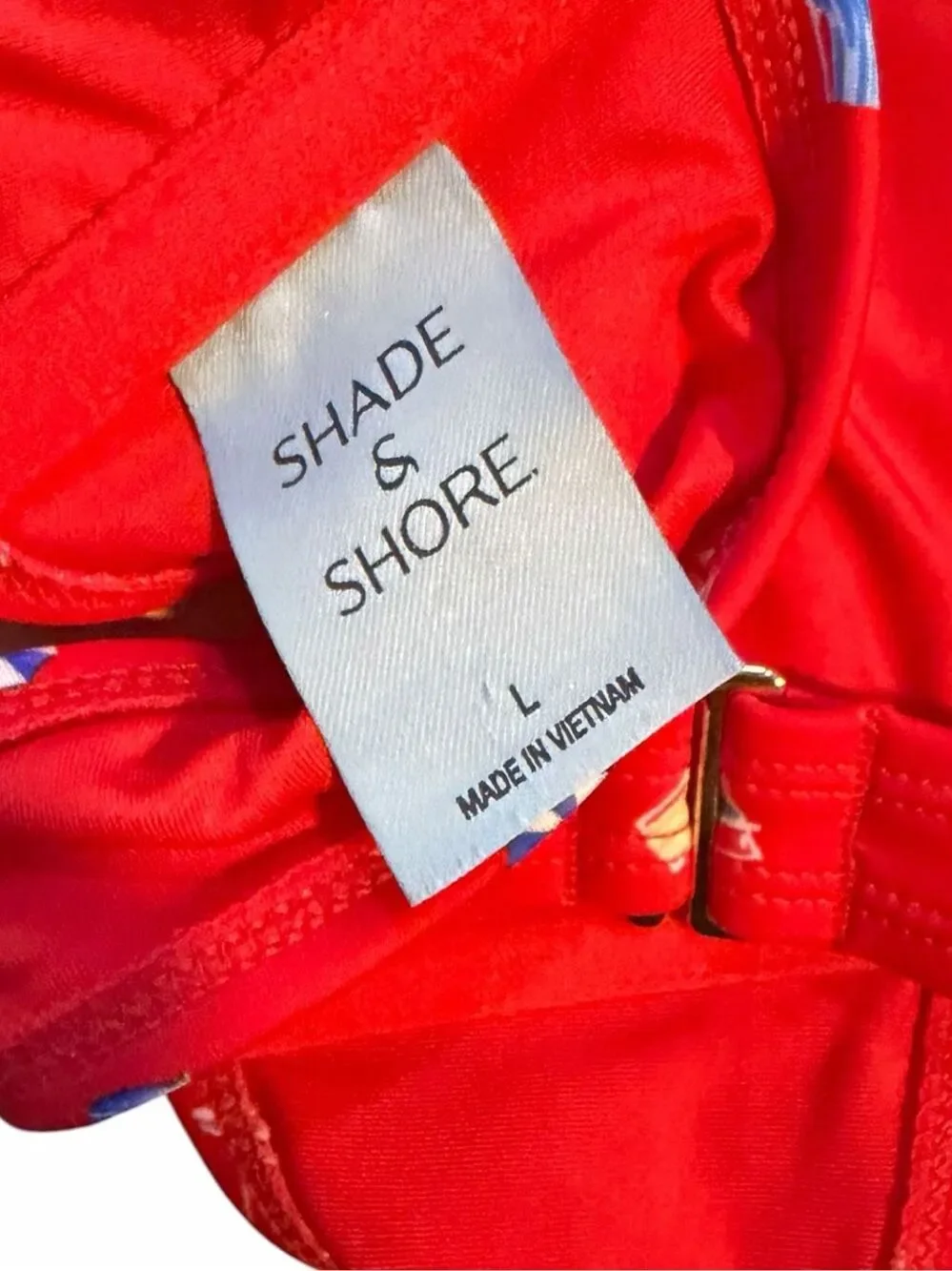 SHADE & SHORE NWT Red U-Wire Bralette Bikini Top Beach Print Size Large
