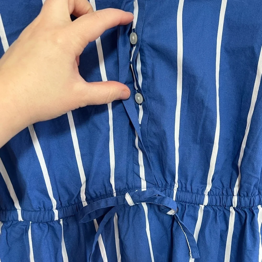J. Crew NWT Short-Sleeve Cotton Striped Blue + White Tie-Waist Mini Dress, 10