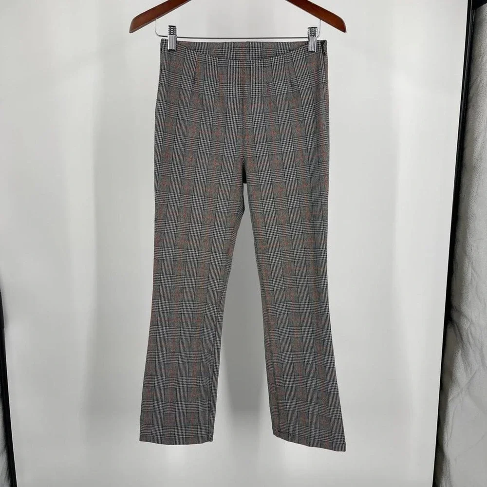 Free People Houndstooth Office Trousers Slack 0 XS Plaid Structured Straight Leg