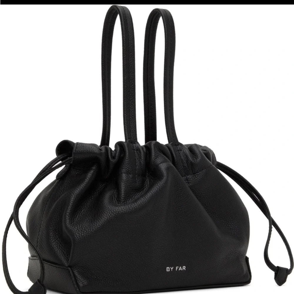 BY FAR Black Leather Drawstring Shoulder Bag