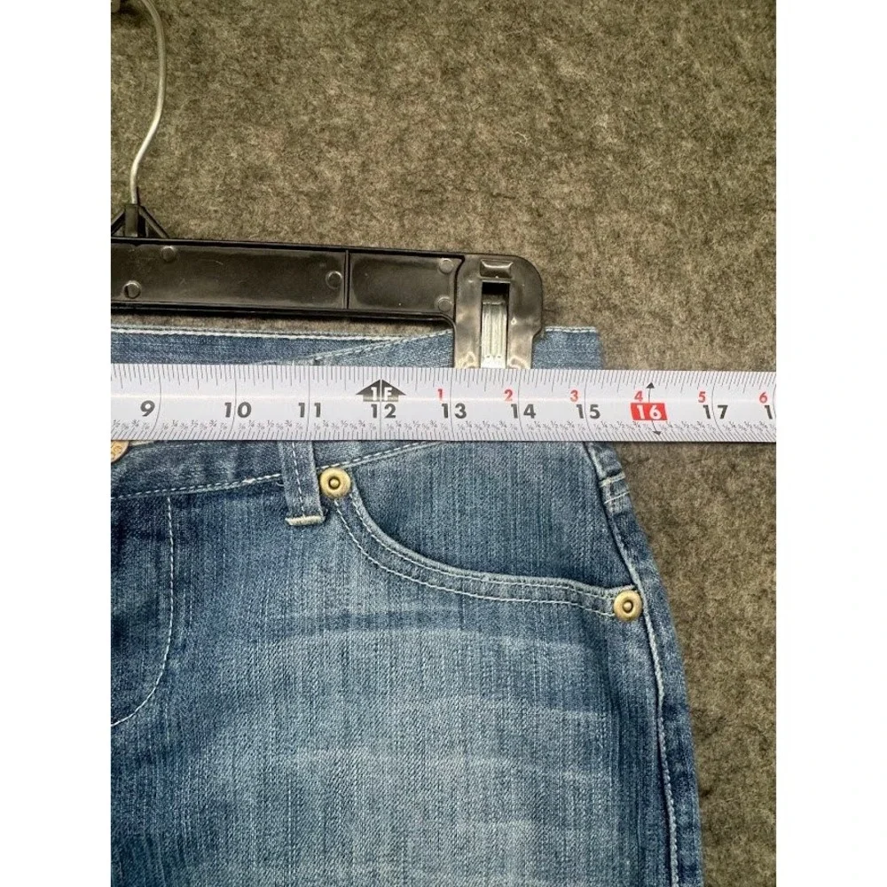 Denim Blue Jean Mini Skirt‎ Medium Wash Paisley Graphic Back Pockets Women 15.5W