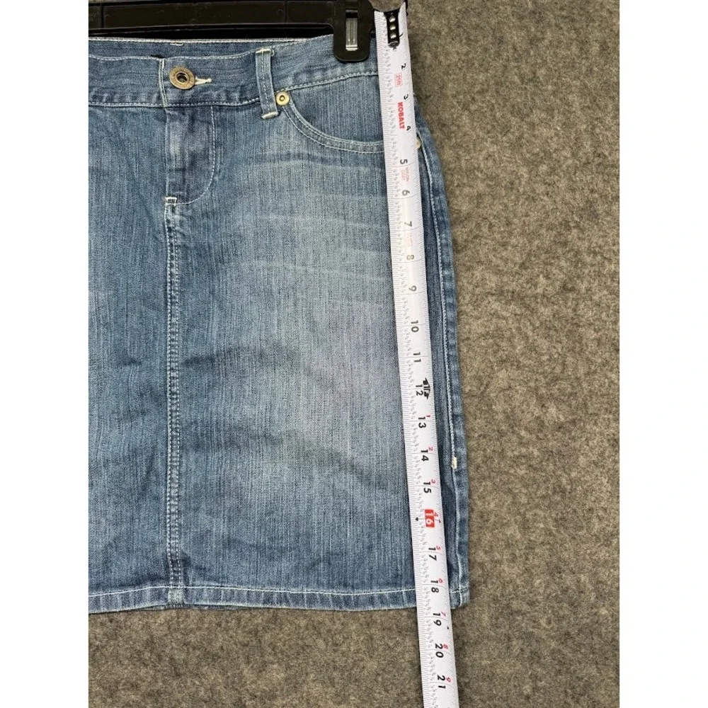 Denim Blue Jean Mini Skirt‎ Medium Wash Paisley Graphic Back Pockets Women 15.5W