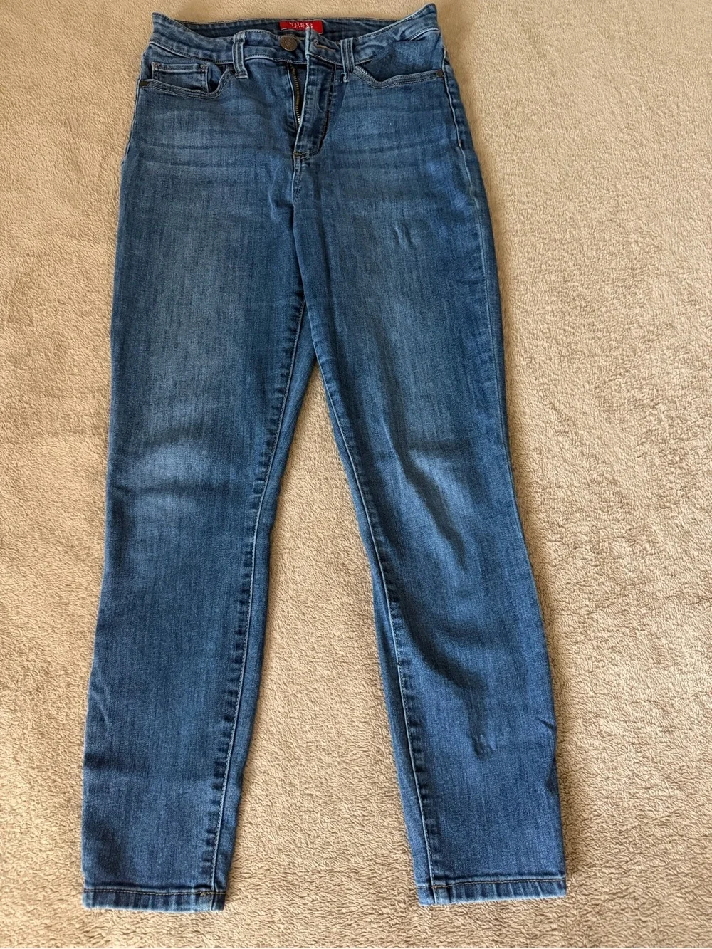 Guess High-Rise Straight-Leg Jeans in Medium Blue Wash