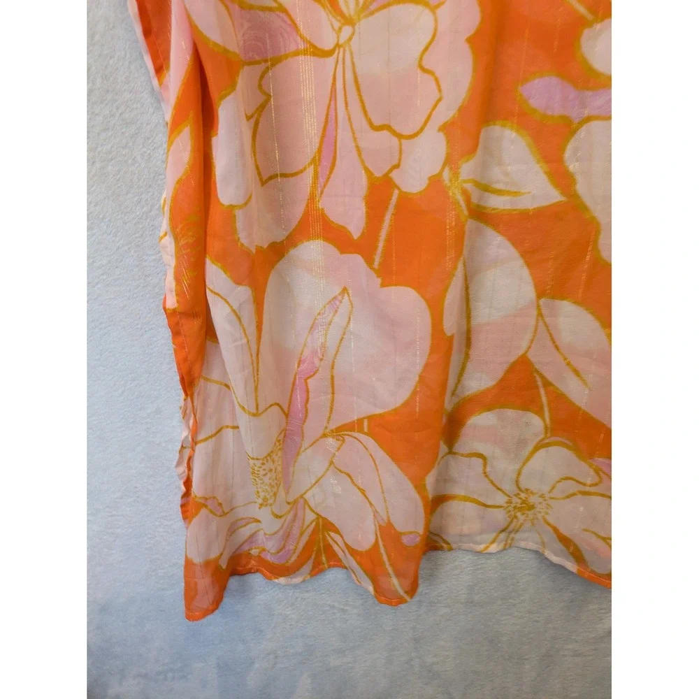 Club Z‎ Collection Kaftan Women's Medium Orange Floral Metallic Grommet V-Neck