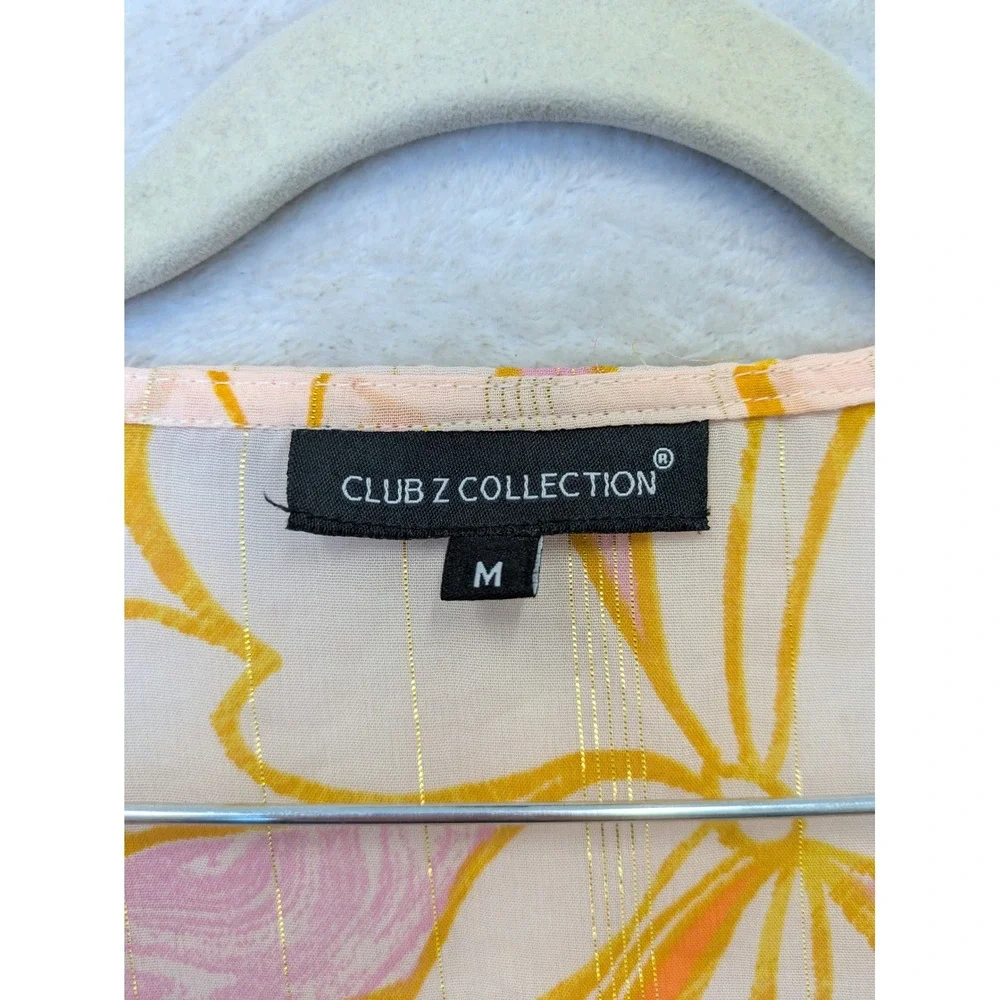Club Z‎ Collection Kaftan Women's Medium Orange Floral Metallic Grommet V-Neck